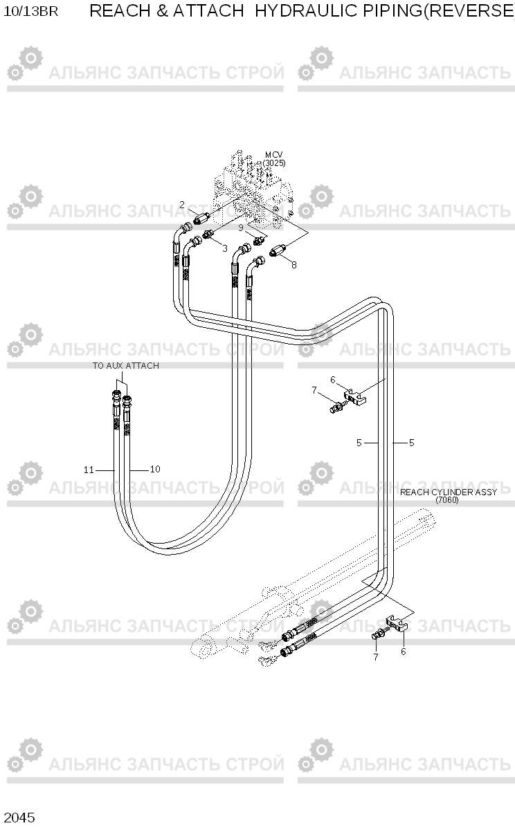 2045 REACH & ATTACH HYDRAULIC PIPING(REVERSE) 10/13BR-7, Hyundai