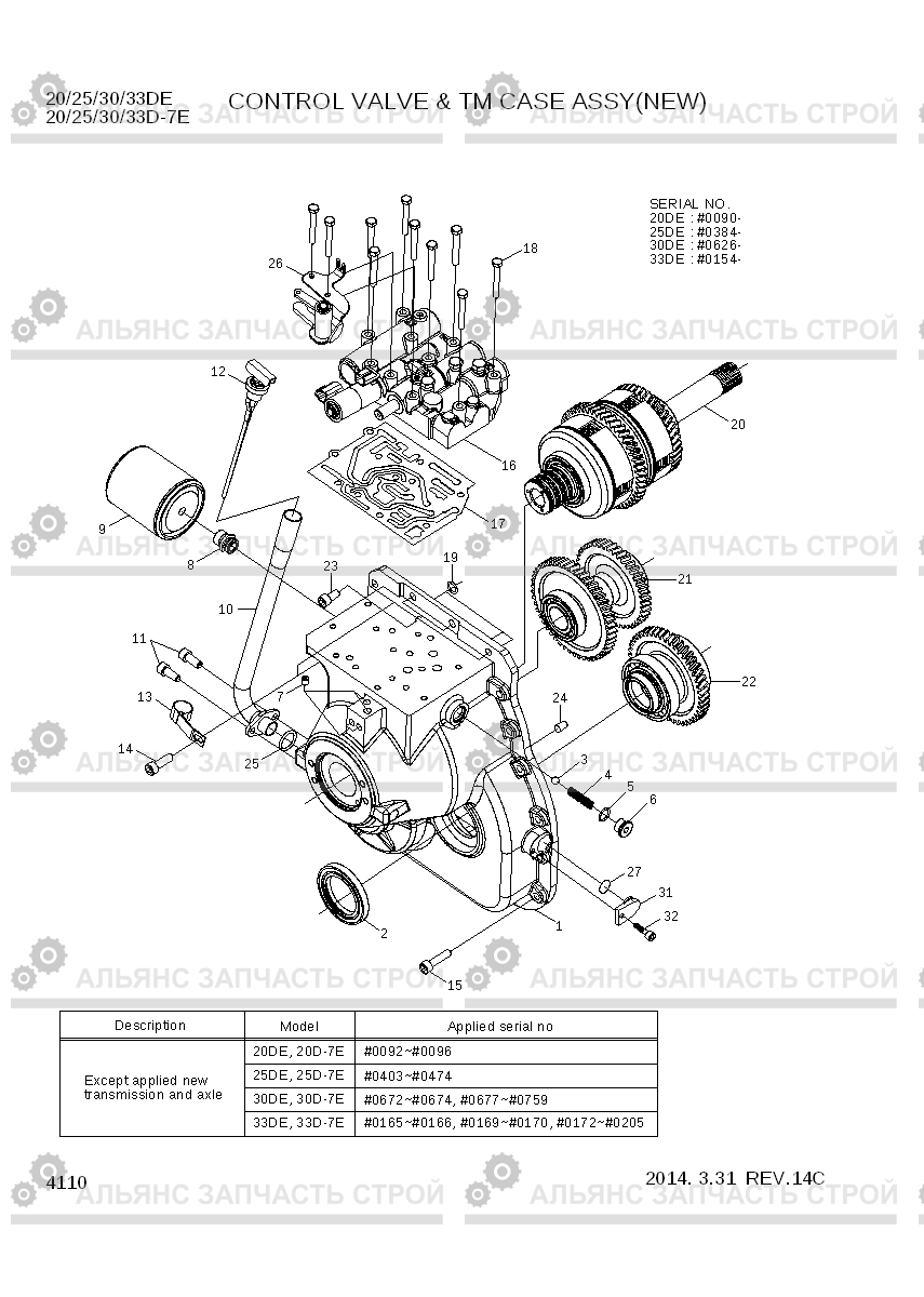 4110 CONTROL VALVE & TM CASE ASSY(NEW) 20D/25D/30D/33D-7E, Hyundai