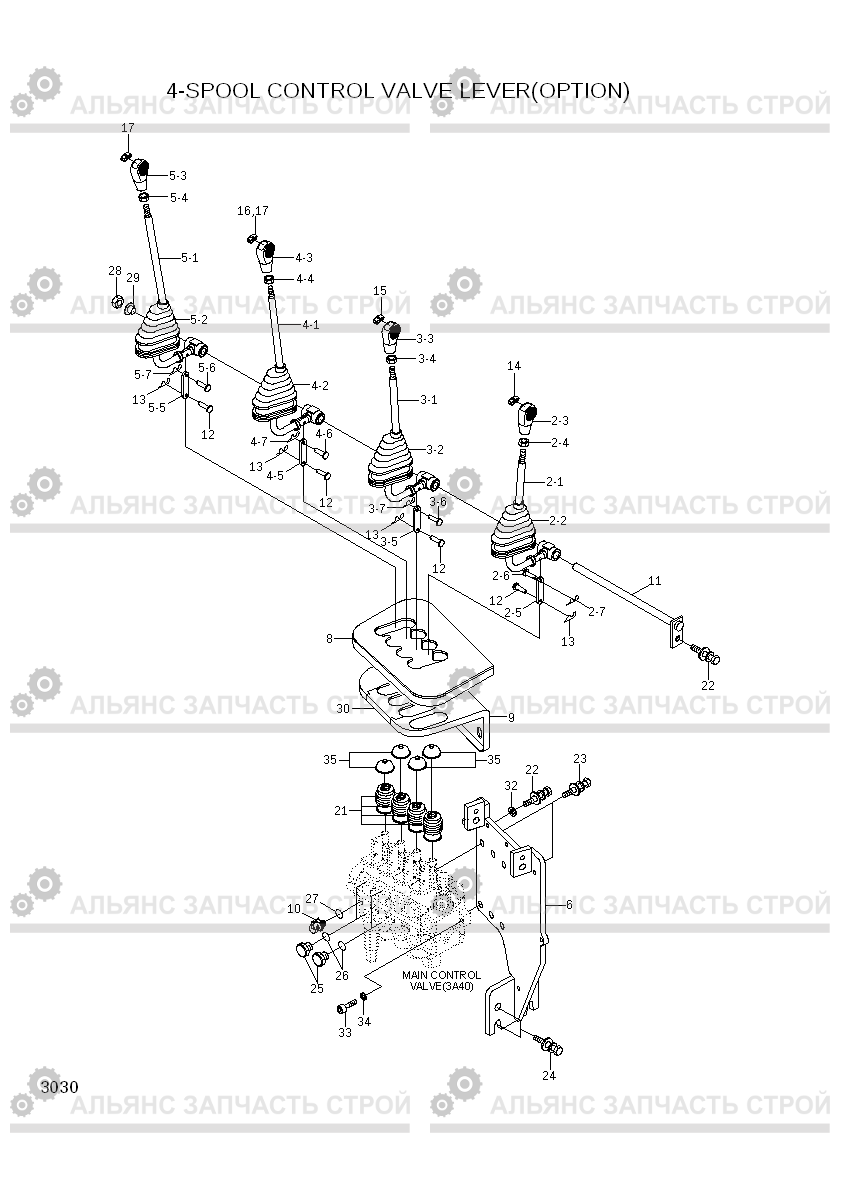 3030 4-SPOOL CONTROL VALVE LEVER(OPTION) 20G/25G/30G-7, Hyundai