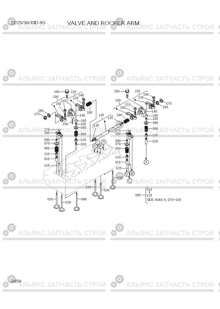 A050 VALVE AND ROCKER ARM 22/25/30/33D-9S, Hyundai