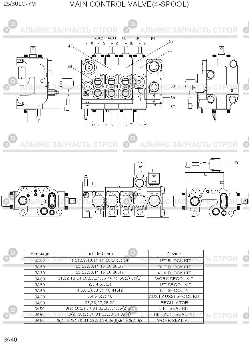 3A40 MAIN CONTROL VALVE(4-SPOOL) 25LC/30LC-7M, Hyundai