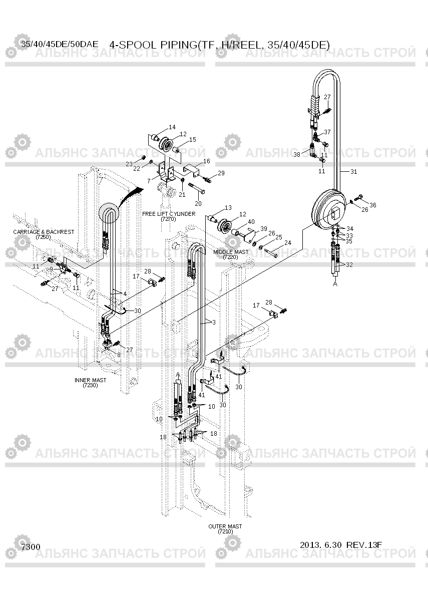 7300 4-SPOOL HYD PIPING 1(TF,H/REEL,35/40/45) 35/40/45D-7E,50D-7AE, Hyundai