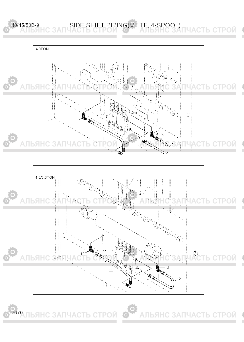 7670 SIDE SHIFT PIPING (TF-MAST, 4-SPOOL) 40/45/50B-9, Hyundai