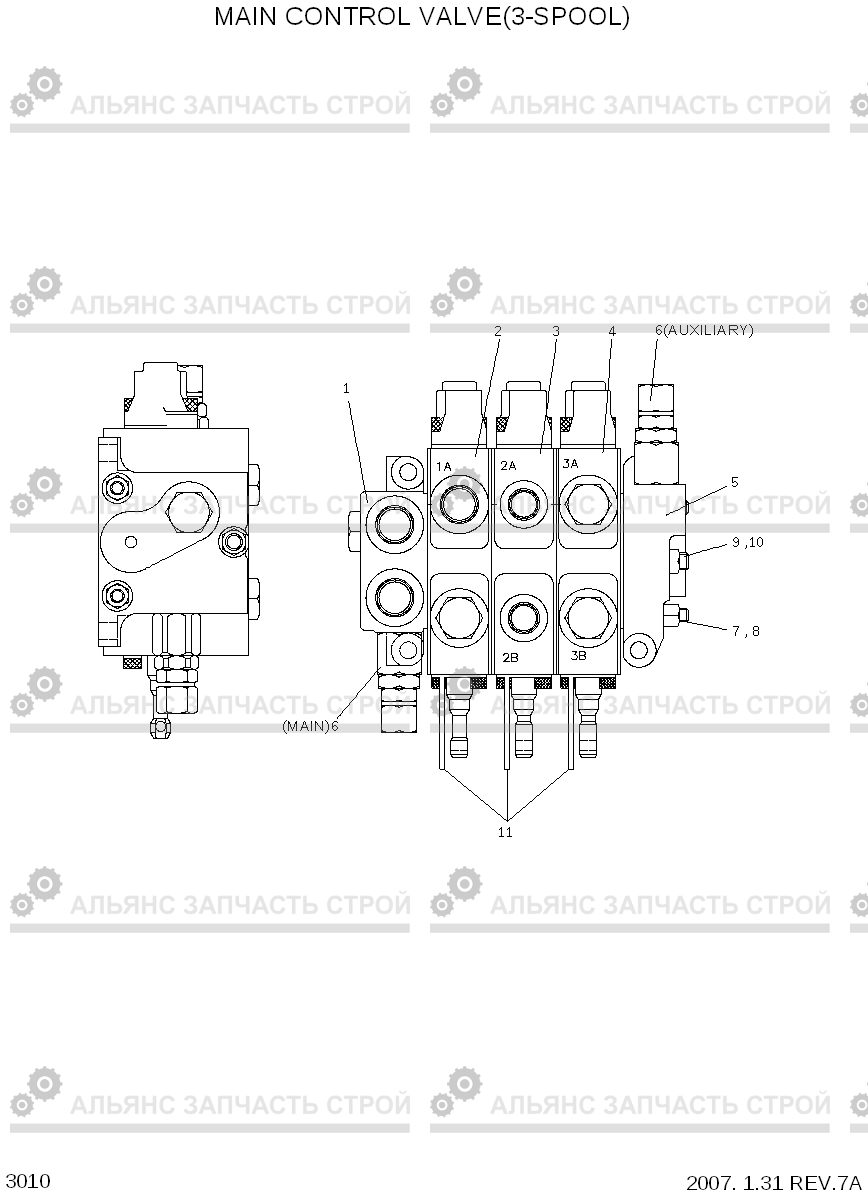 3010 MAIN CONTROL VALVE(3-SPOOL,OPTION) HBF20/25/30/32-7, Hyundai