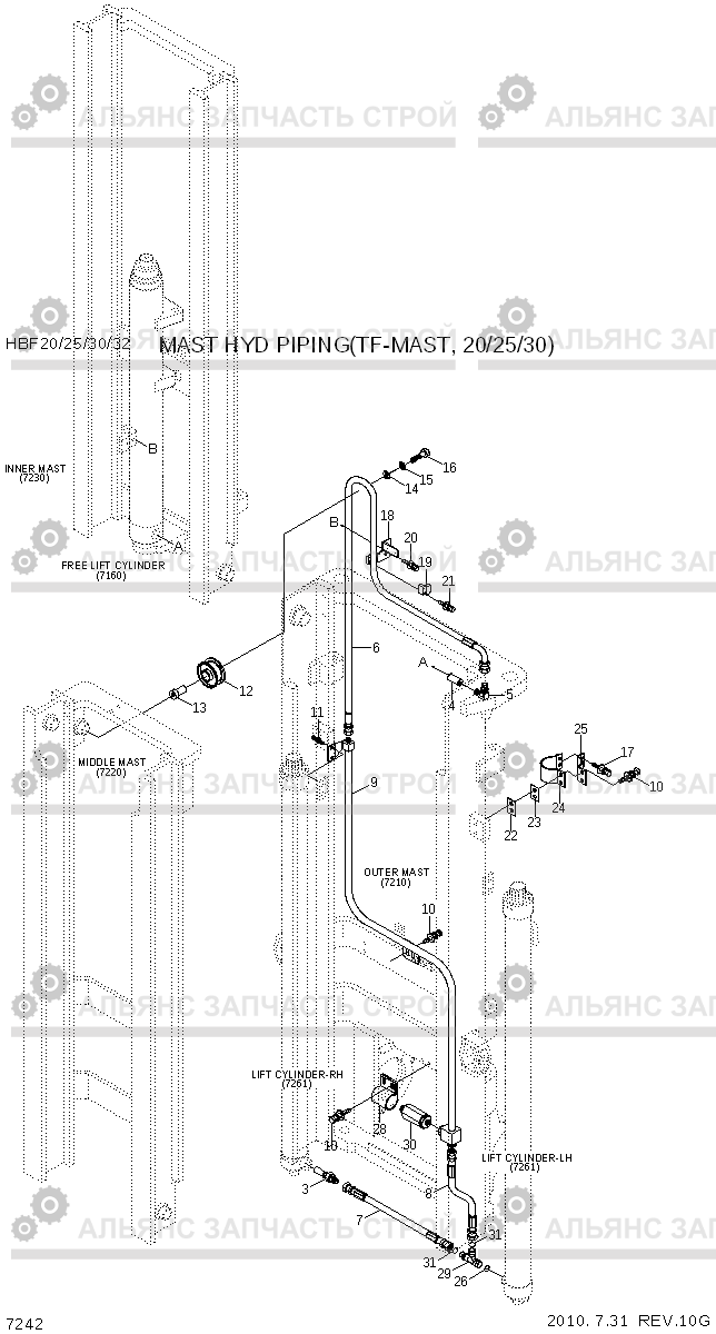 7242 MAST HYD PIPING(TF-MAST,20/25/30) HBF20/25/30/32-7, Hyundai