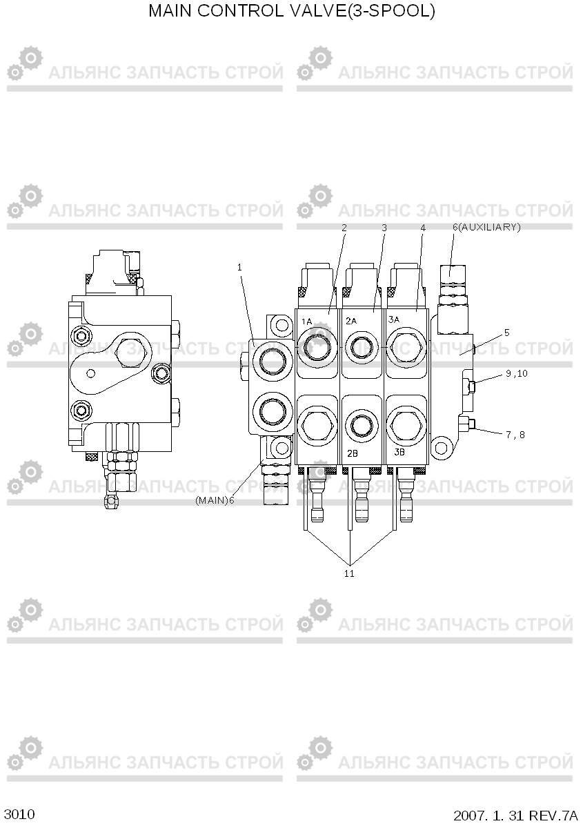 3010 MAIN CONTROL VALVE(3-SPOOL) HBF20/25/30C-7, Hyundai