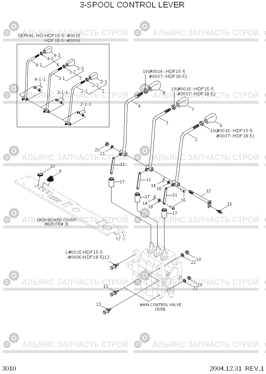 3010 3-SPOOL CONTROL LEVER(OPTION) HDF15/18-5, Hyundai