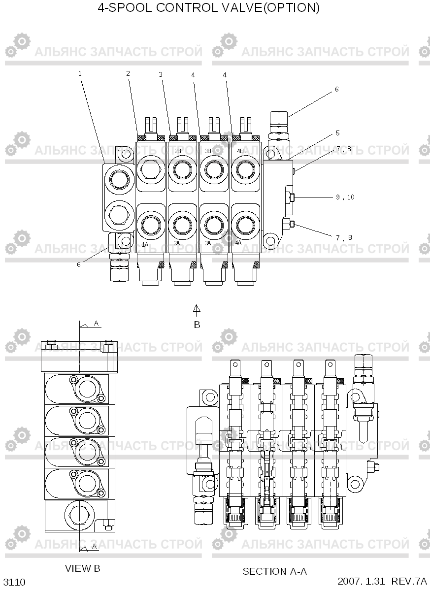 3110 4-SPOOL CONTROL VALVE(OPTION) HDF15/18-5, Hyundai