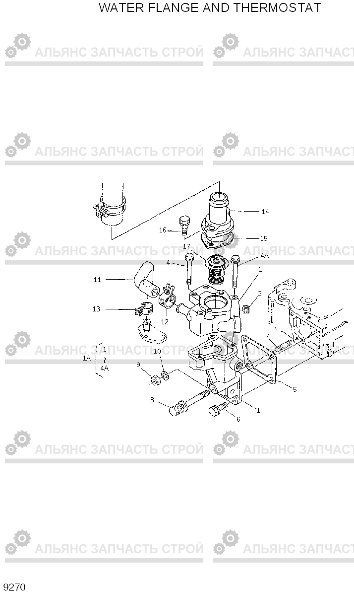 9270 WATER FLANGE AND THERMOSTAT HDF15/18-5, Hyundai
