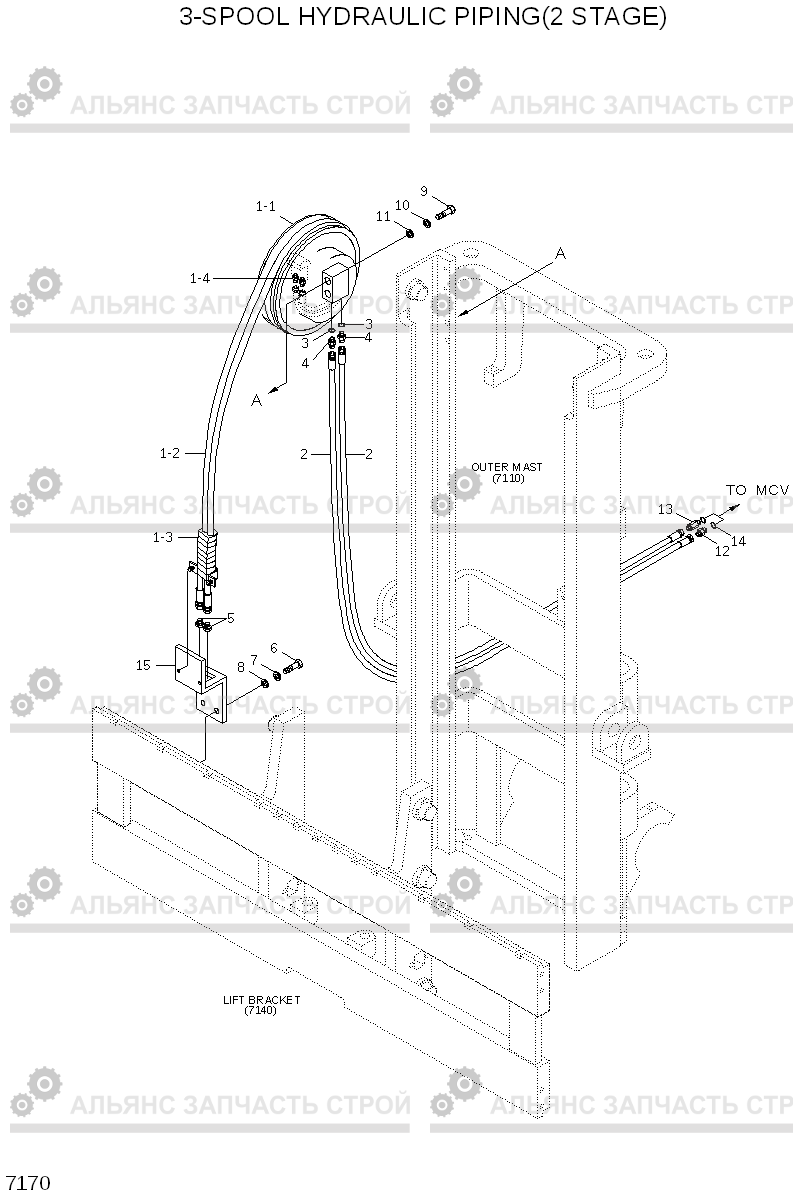 7170 3-SPOOL HYDRAULIC PIPING(2 STAGE) HDF20/25/30II, Hyundai