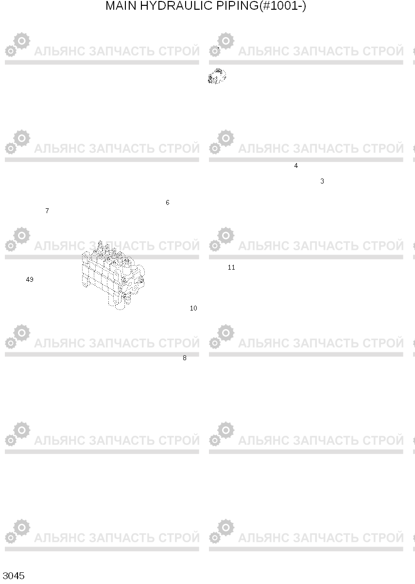3045 MAIN HYDRAULIC PIPING(#1001-) HDF50/70-7, Hyundai