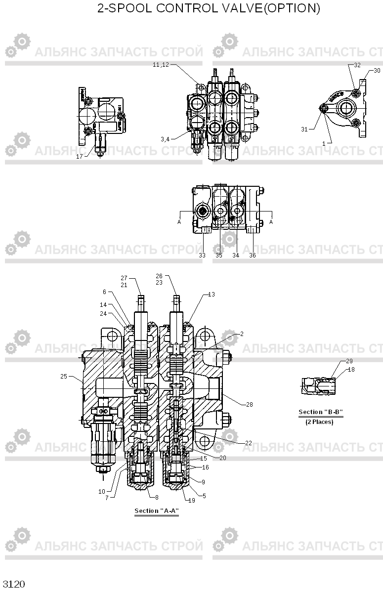 3120 2-SPOOL CONTROL VALVE(OPTION) HDF50/70A, Hyundai