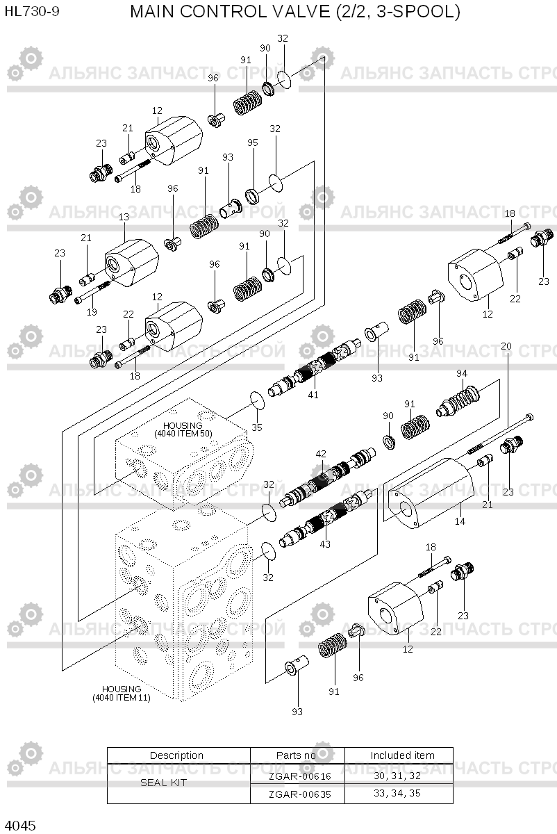 4045 MAIN CONTROL VALVE(2/2, 3-SPOOL) HL730-9, Hyundai