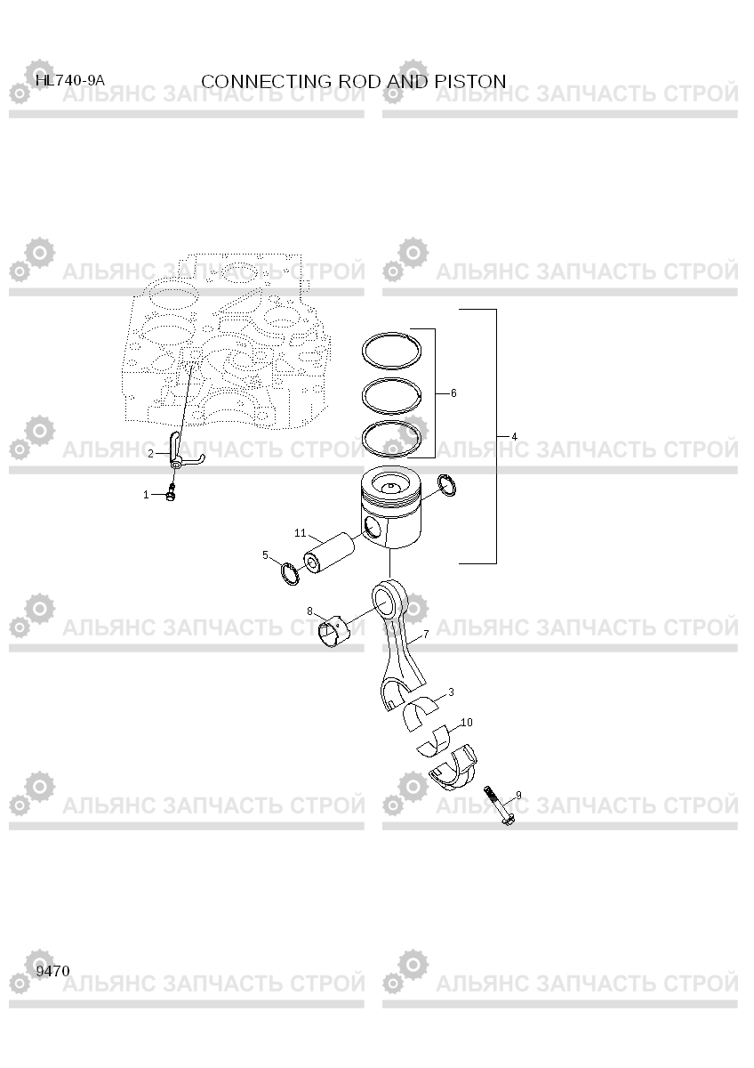 9470 CONNECTING ROD AND PISTON HL740-9A, Hyundai