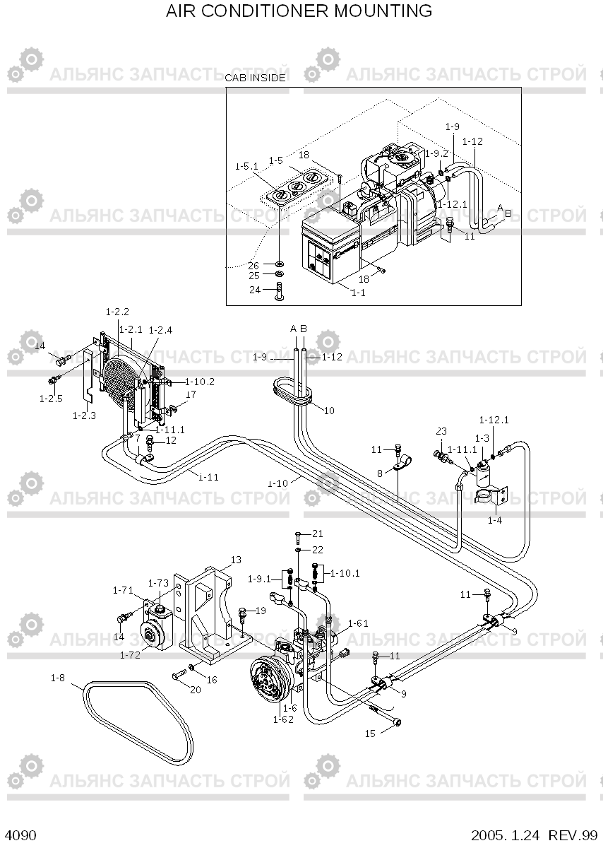 4090 AIR CONDITIONER MOUNTING HL740TM-3(#0251-), Hyundai