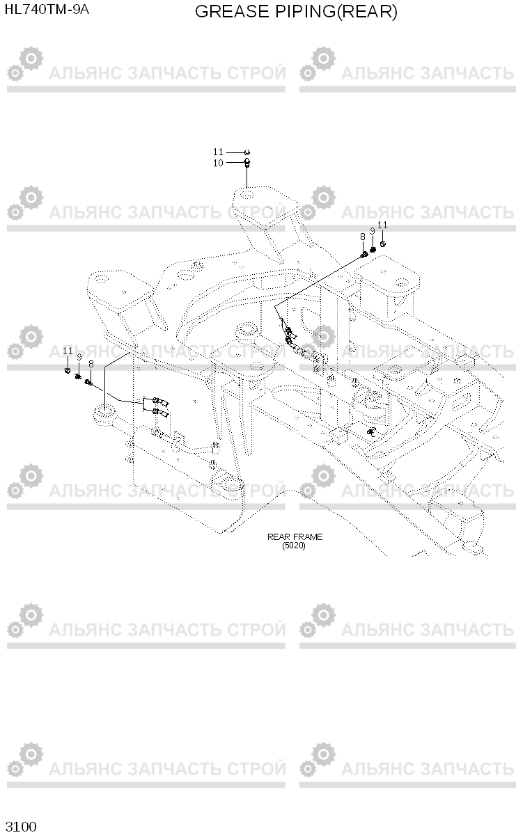 3100 GREASE PIPING(REAR) HL740TM-9A, Hyundai