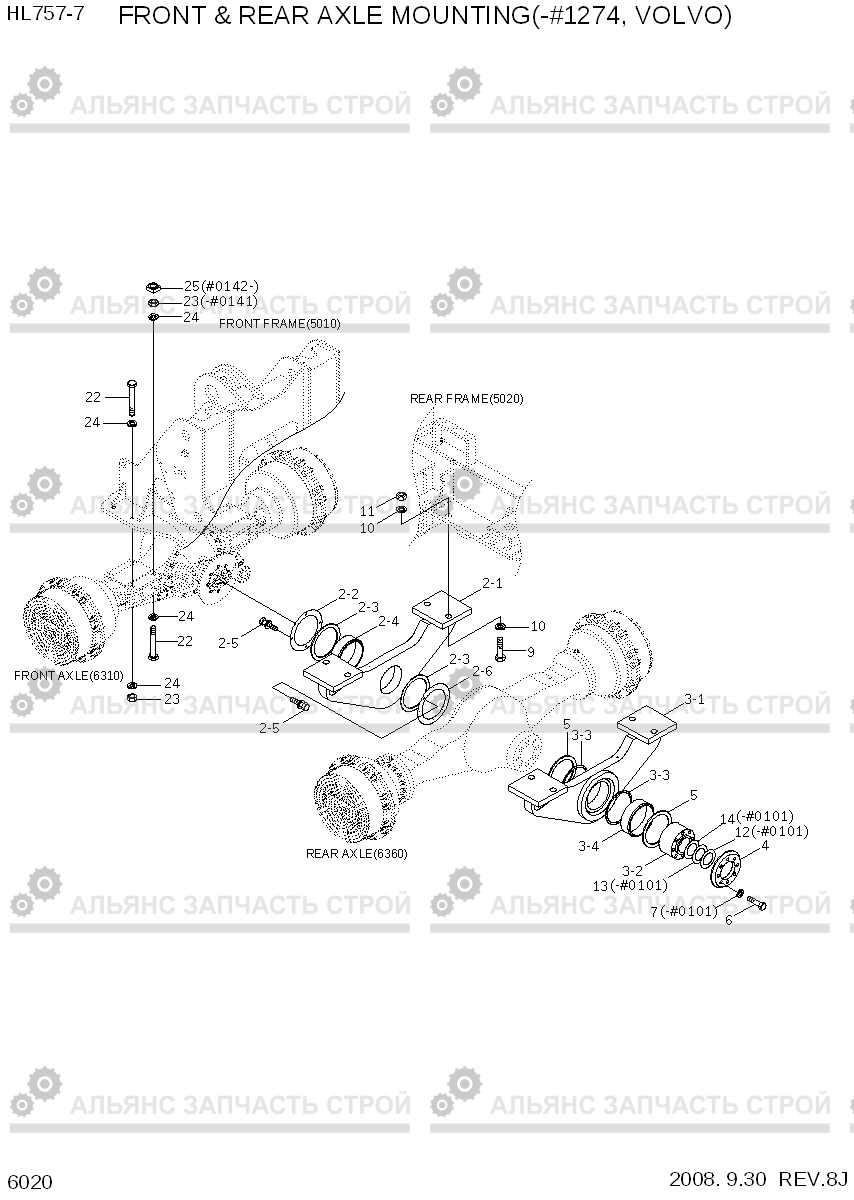 6020 FRONT & REAR AXLE MOUNTING(-#1274, VOLVO HL757-7, Hyundai