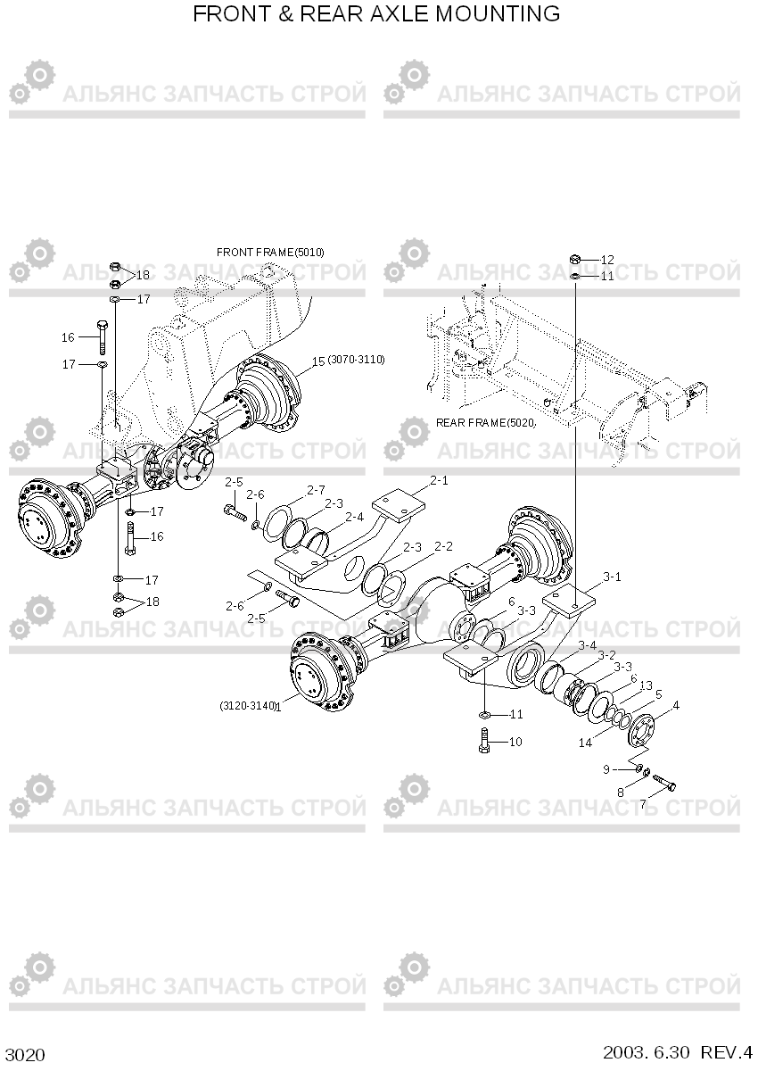 3020 FRONT & REAR AXLE MOUNTING HL760(#1302-), Hyundai