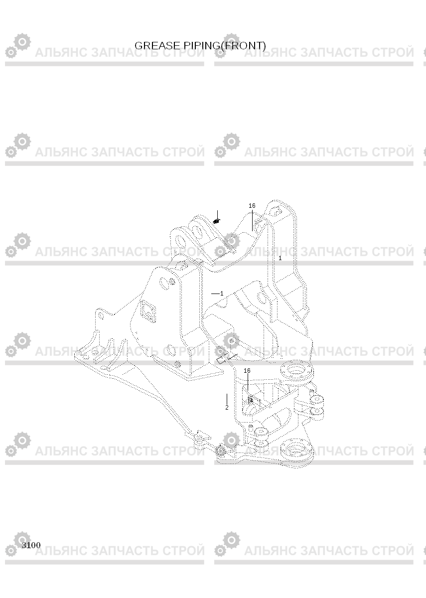 3100 GREASE PIPING (FRONT) HL760-9A(W/HANDLER), Hyundai