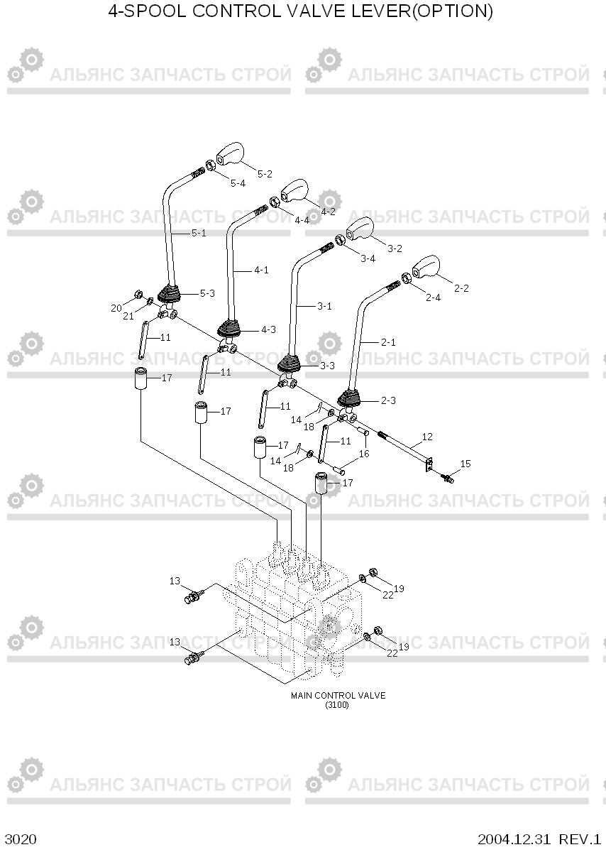 3020 4-SPOOL CONTROL VALVE LEVER(OPTION) HLF15/18C-5, Hyundai