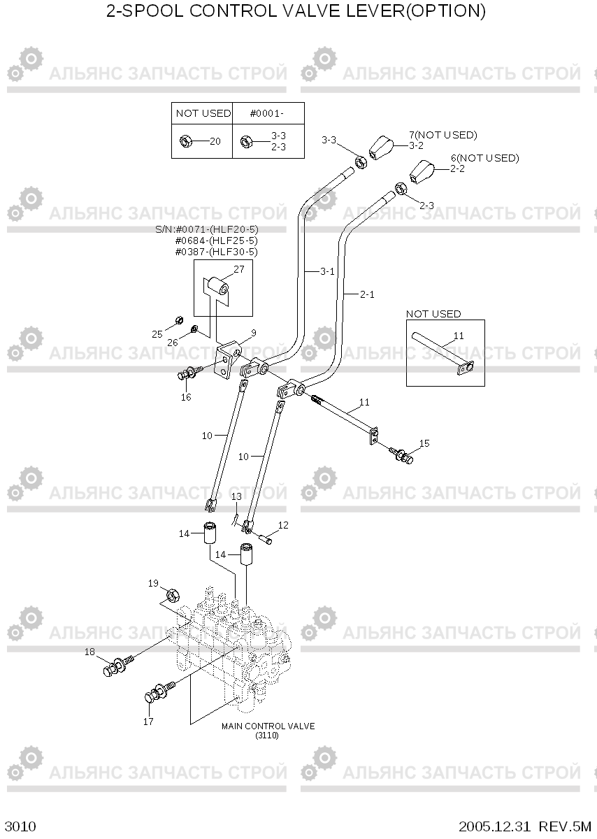 3010 2-SPOOL CONTROL VALVE LEVER(OPTION) HLF20/25/30-5, Hyundai
