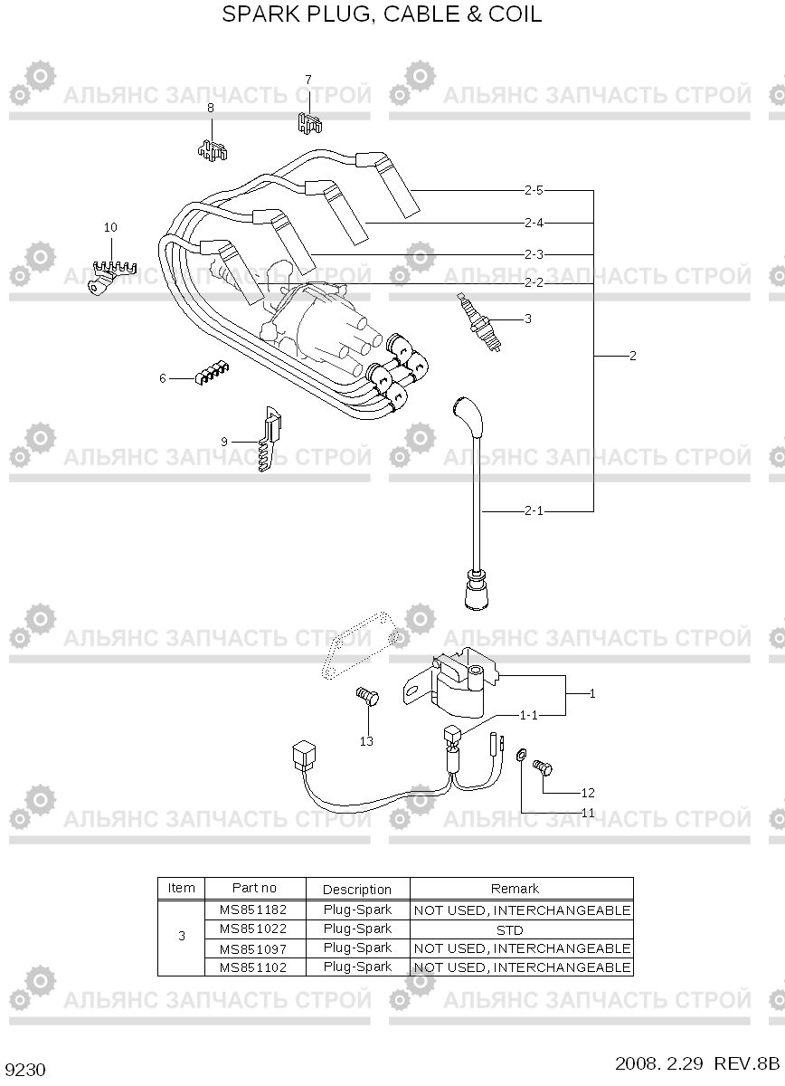 9230 SPARK PLUG, CABLE & COIL HLF20/25/30C-5, Hyundai