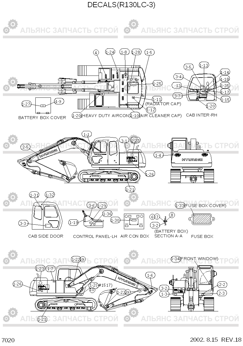 7020 DECALS(R130LC-3) R130LC-3, Hyundai