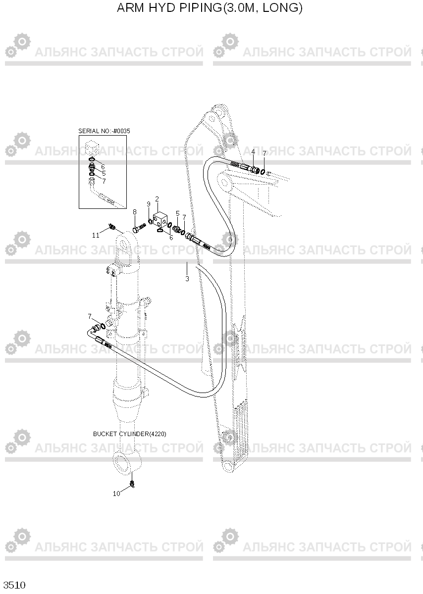3510 ARM HYD PIPING(3.0M, LONG) R140LC-7, Hyundai