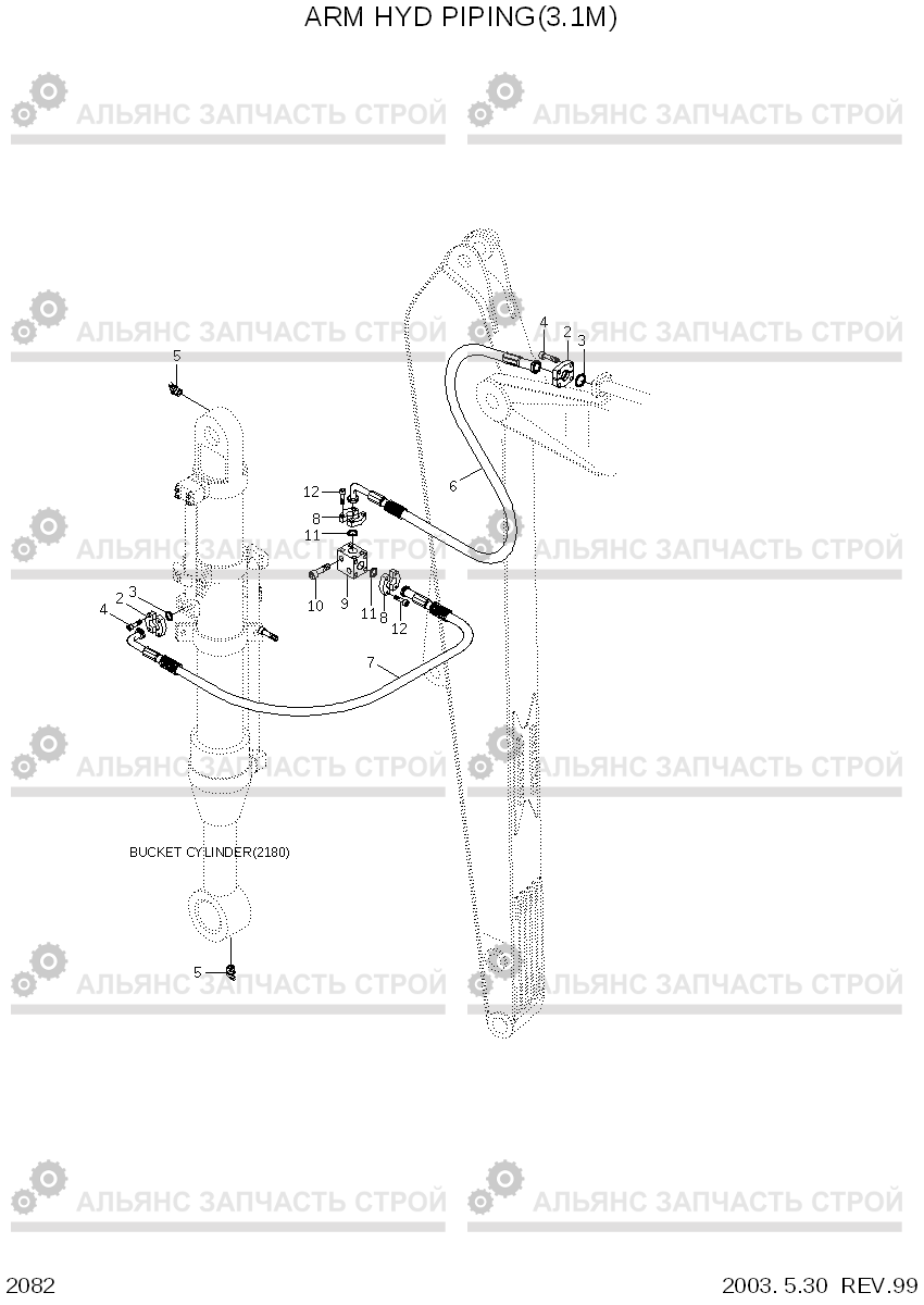2082 ARM HYDRAULIC PIPING(3.1M) R160LC-3, Hyundai