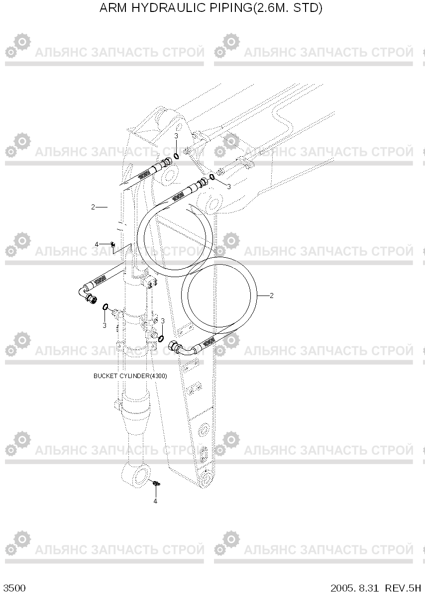 3500 ARM HYD PIPING(2.6M, STD) R160LC-7, Hyundai