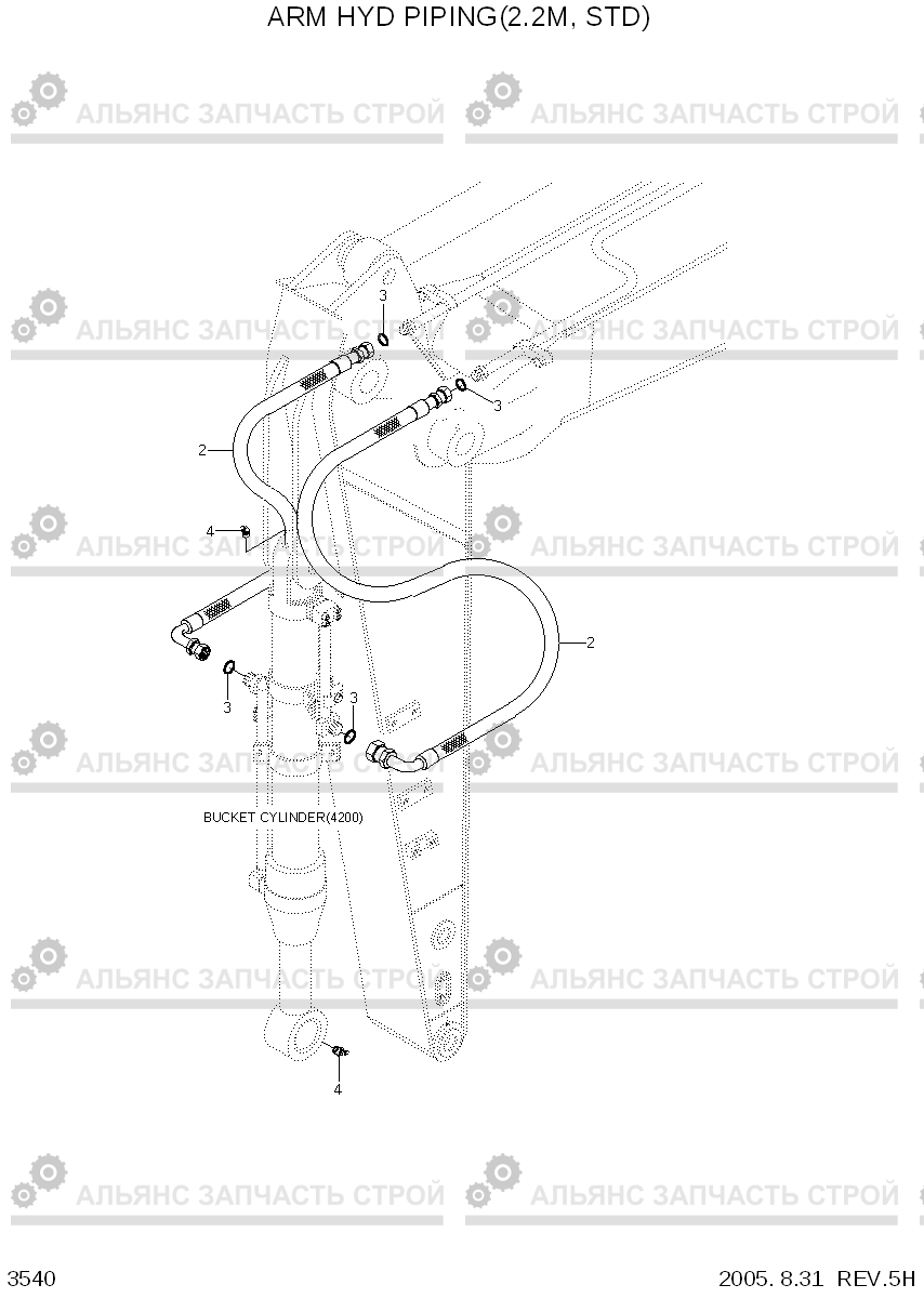 3540 ARM HYD PIPING(2.2M, STD) R170W-7, Hyundai