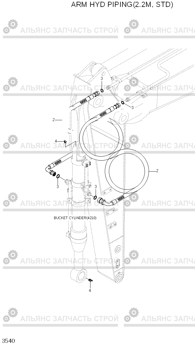3540 ARM HYD PIPING(2.2M, STD) R170W-7A, Hyundai