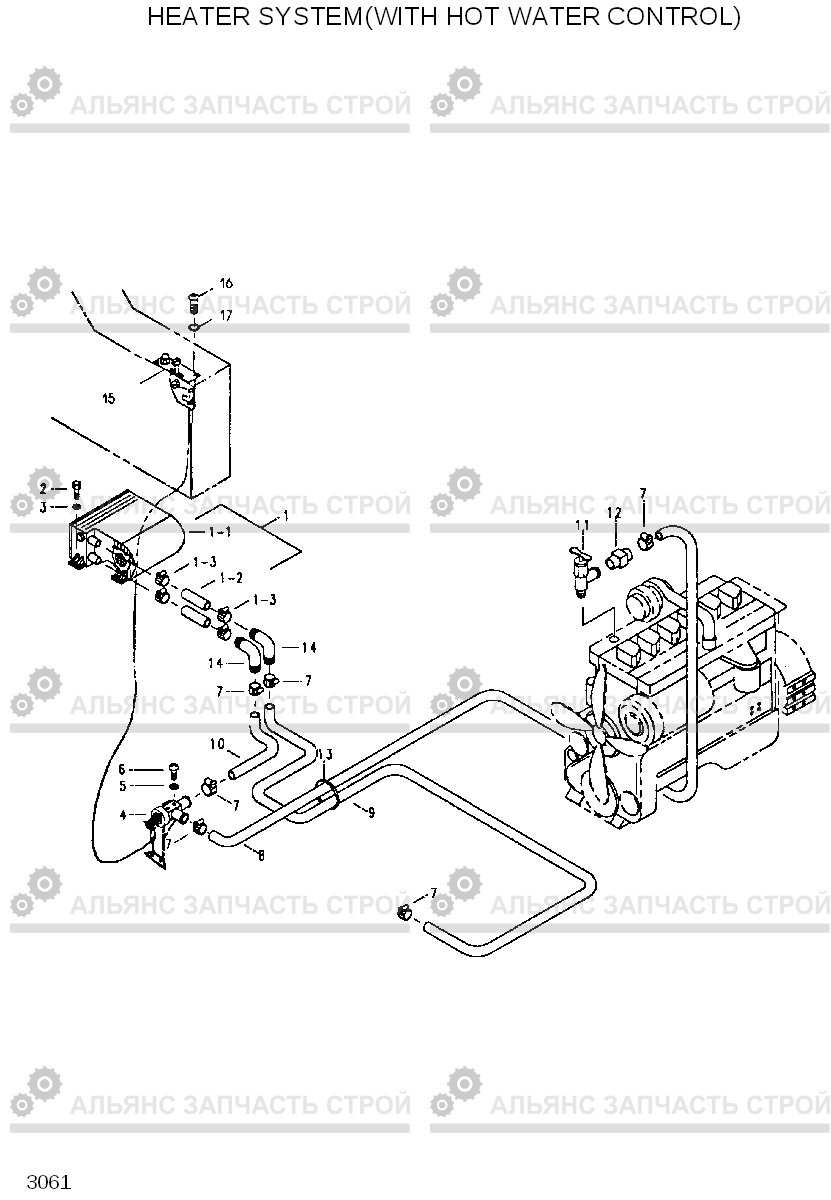 3061 HEATER SYSTEM(WITH HOT WATER CONTROL) R200LC, Hyundai