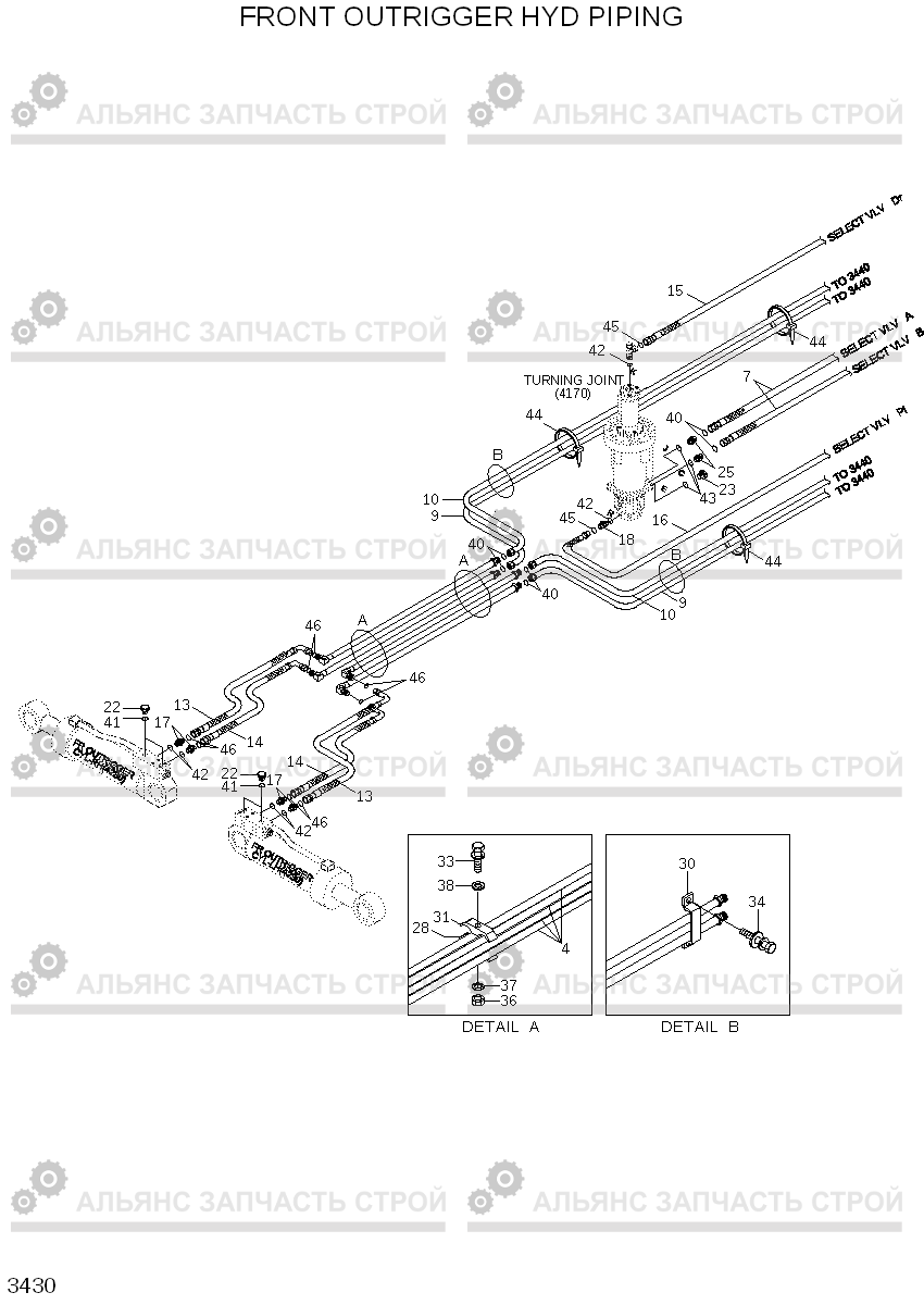 3430 FRONT OUTRIGGER HYD PIPING R200W-7A, Hyundai