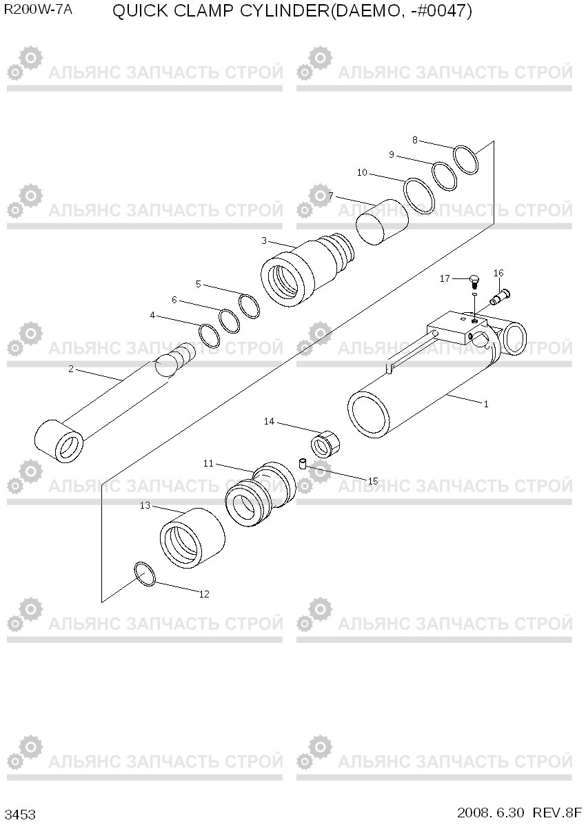 3453 QUICK CLAMP CYLINDER(DAEMO, -#0047) R200W-7A, Hyundai