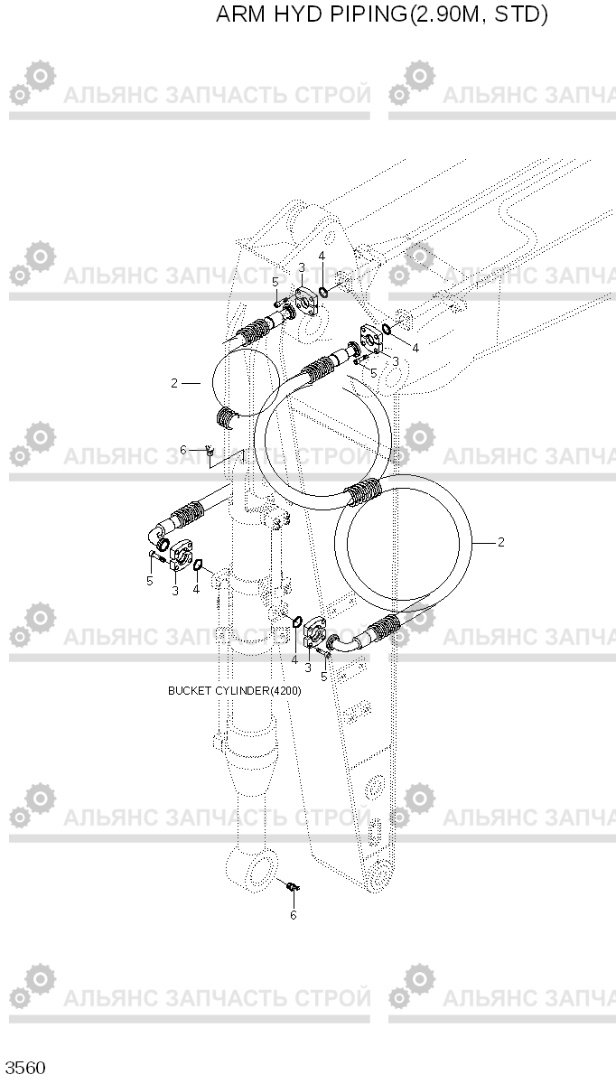 3560 ARM HYD PIPING(2.90M, STD) R200W-7A, Hyundai