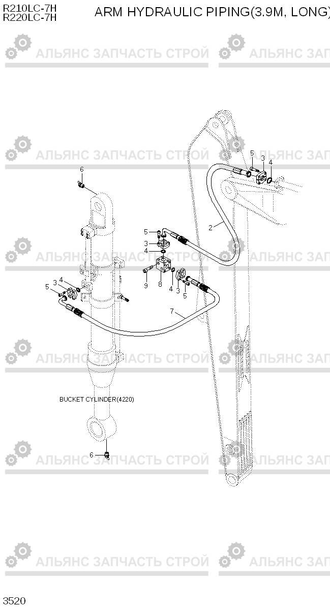 3520 ARM HYD PIPING(3.9M, LONG) R210/220LC-7H, Hyundai