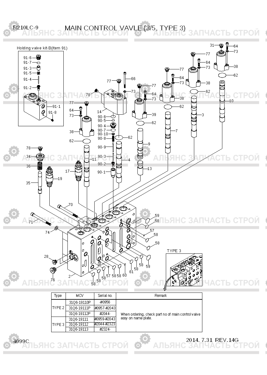 4099C MAIN CONTROL VALVE(3/5, TYPE 3) R210LC-9, Hyundai