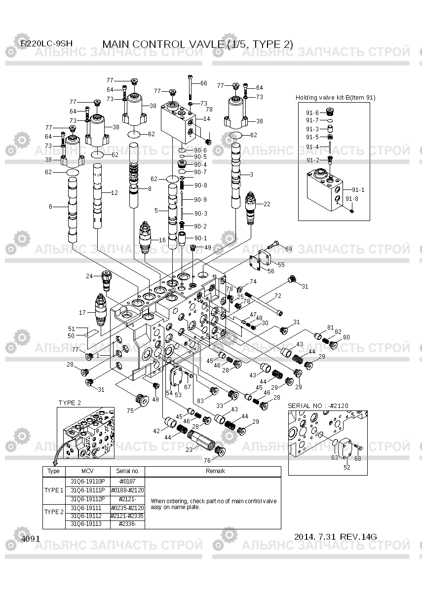 4091 MAIN CONTROL VALVE(1/5, TYPE 2) R220LC-9SH, Hyundai