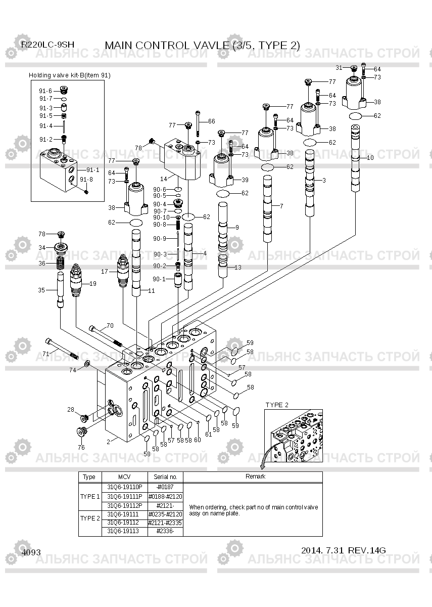4093 MAIN CONTROL VALVE(3/5, TYPE 2) R220LC-9SH, Hyundai