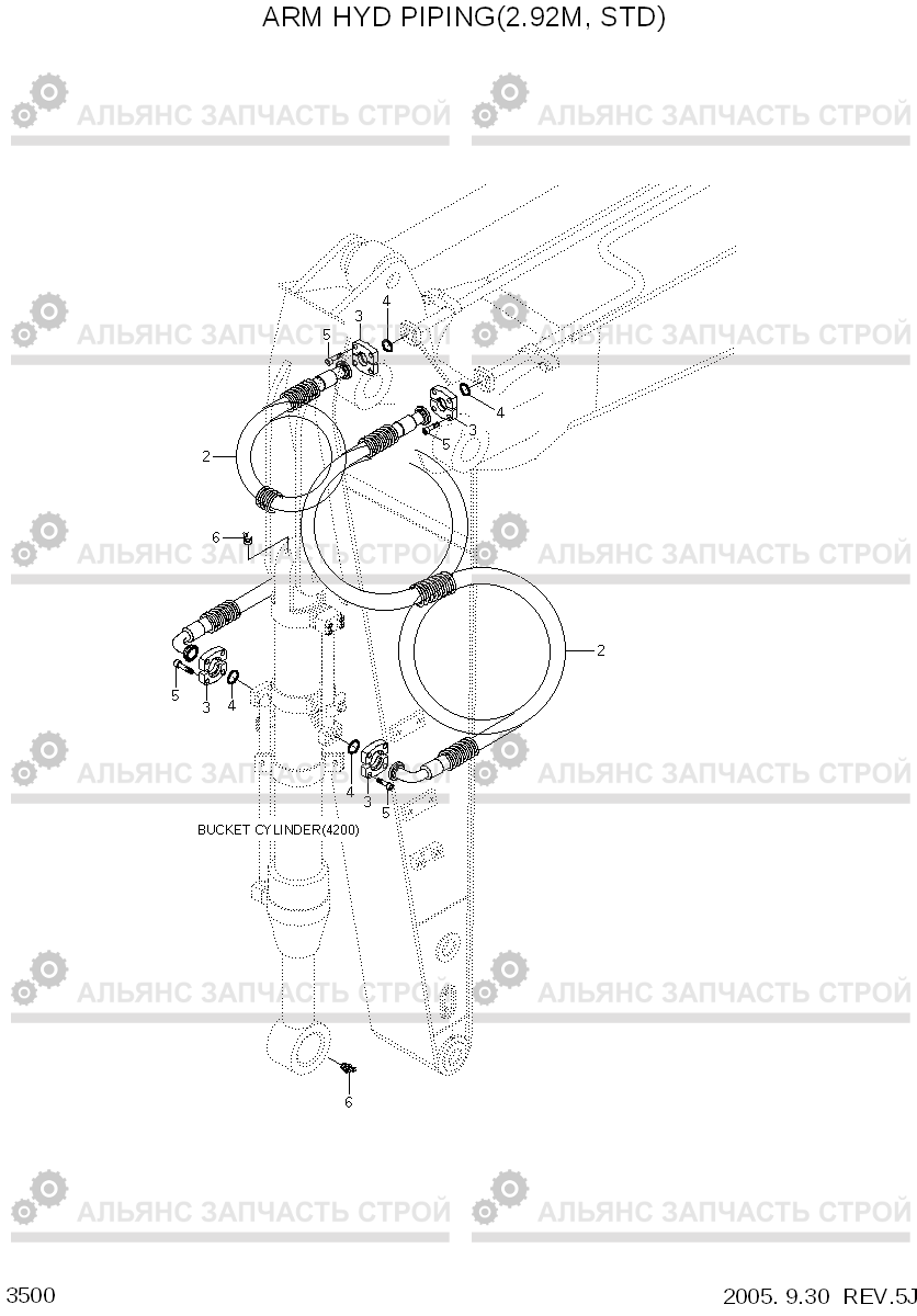 3500 ARM HYD PIPING(2.92M, STD) R210NLC-7, Hyundai