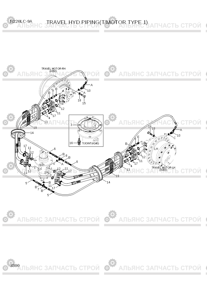 3300 TRAVEL HYD PIPING(T/MOTOR TYPE 1) R220LC-9A, Hyundai