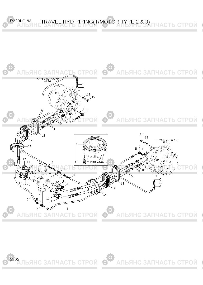 3305 TRAVEL HYD PIPING(T/MOTOR TYPE 2 & 3) R220LC-9A, Hyundai