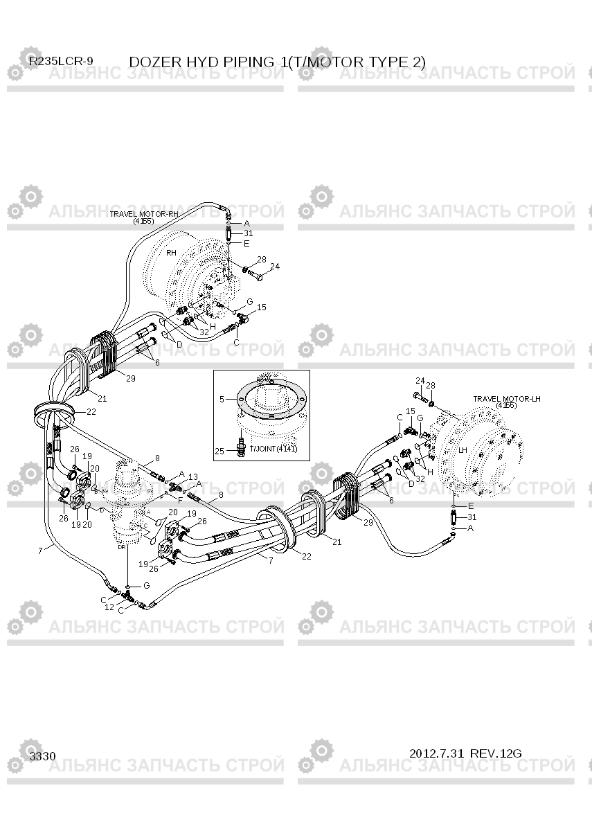 3330 DOZER HYD PIPING 1(T/MOTOR TYPE 2) R235LCR-9, Hyundai
