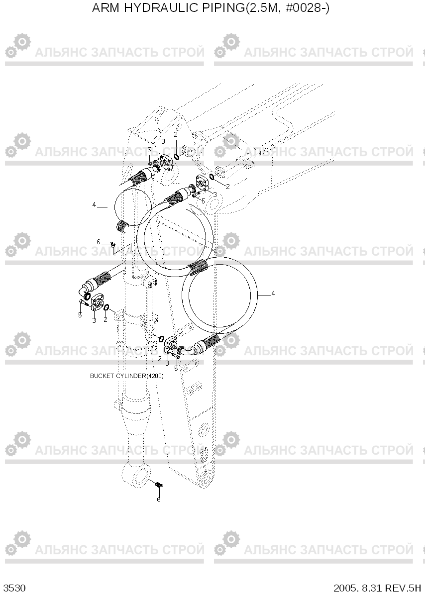 3530 ARM HYDRAULIC PIPING(2.5M, #0028-) R250LC-7, Hyundai
