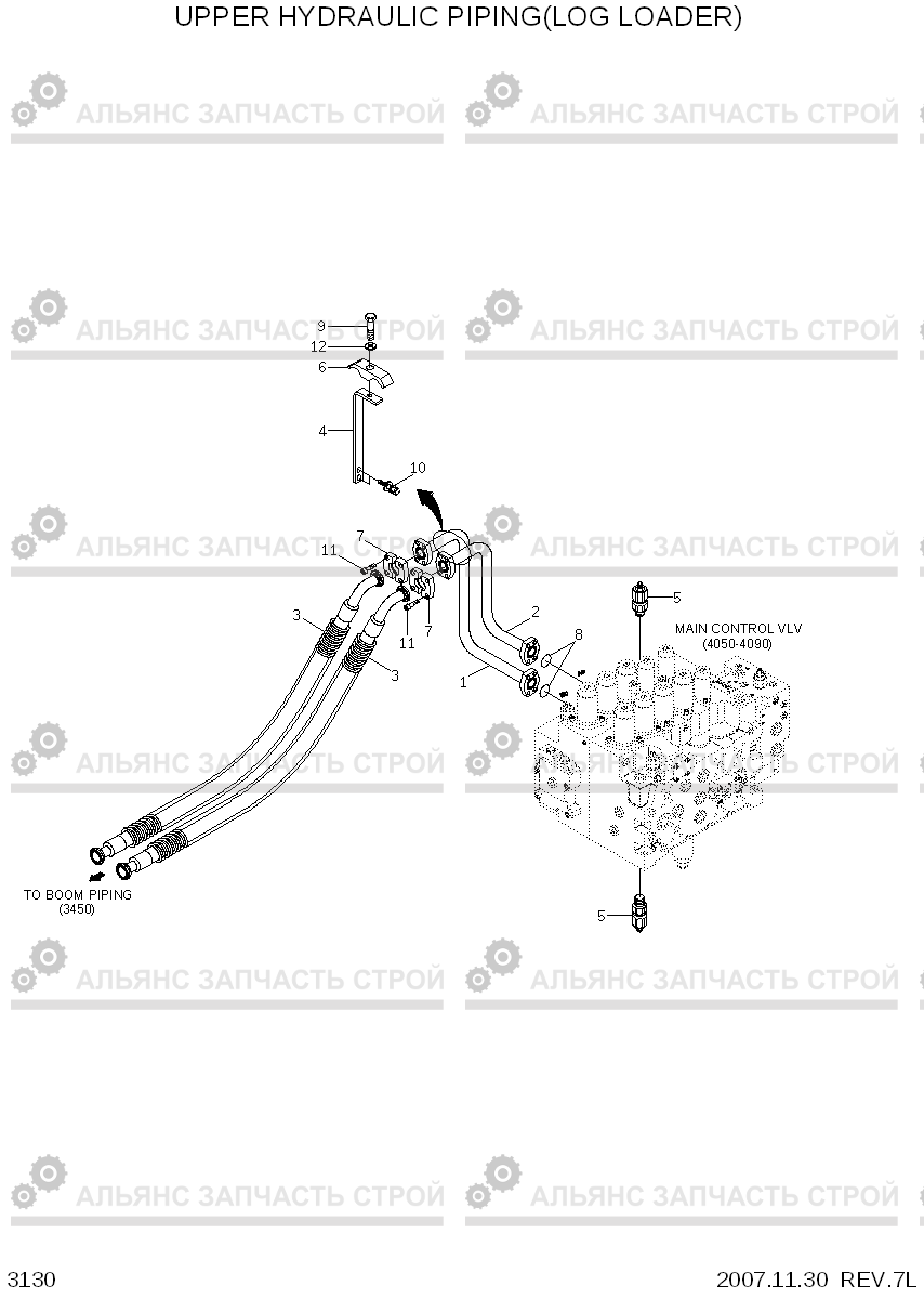 3130 UPPER HYDRAULIC PIPING(LOG LOADER) R250LC-7A, Hyundai
