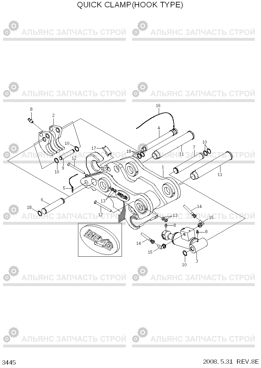 3445 QUICK CLAMP ASSY(HOOK TYPE) R250LC-7A, Hyundai