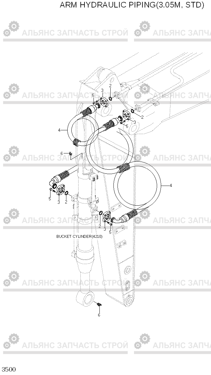 3500 ARM HYDRAULIC PIPING(3.05M, STD) R250LC-7A, Hyundai