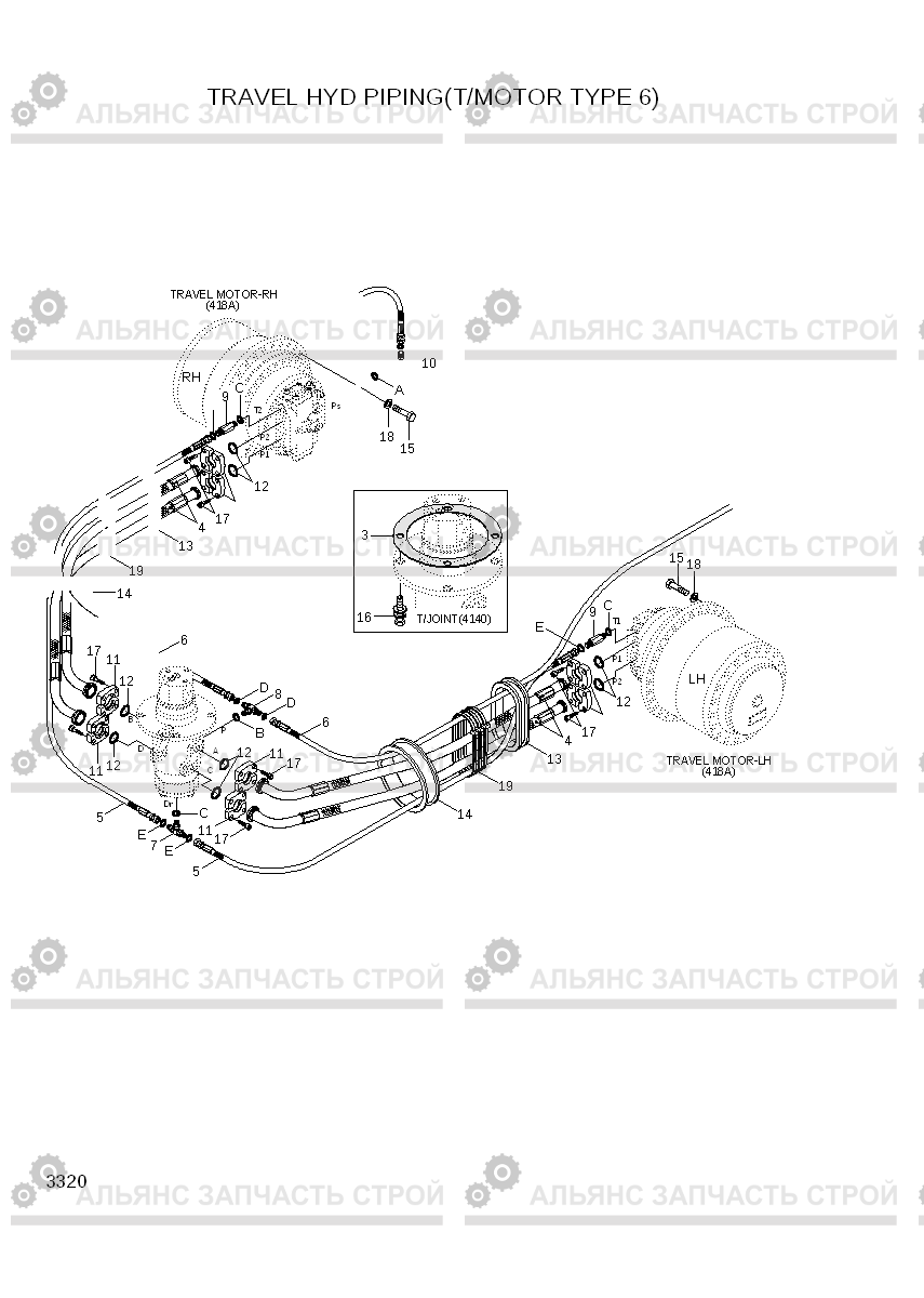 3320 TRAVEL HYD PIPING(T/MOTOR TYPE 6) R260LC-9A, Hyundai