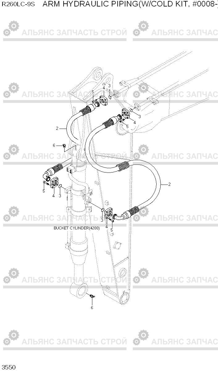 3550 ARM HYDRAULIC PIPING(W/COLD KIT, #0008-) R260LC-9S, Hyundai